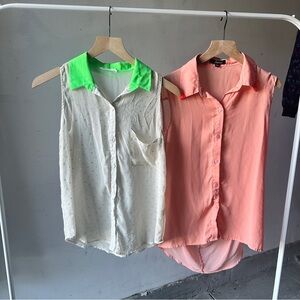 Set of 2 | Sleeveless Neon Accent Button-Up Tops